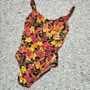 Vintage Christina One-Piece Swimsuit Autumn Floral Print, Size M/L Retro Bathing